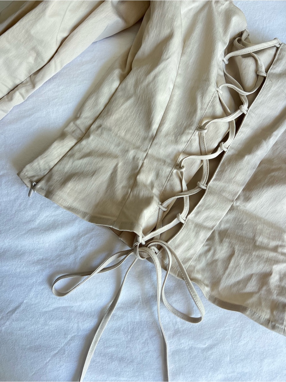 H&M Light Beige Drawstring Side Detail Top